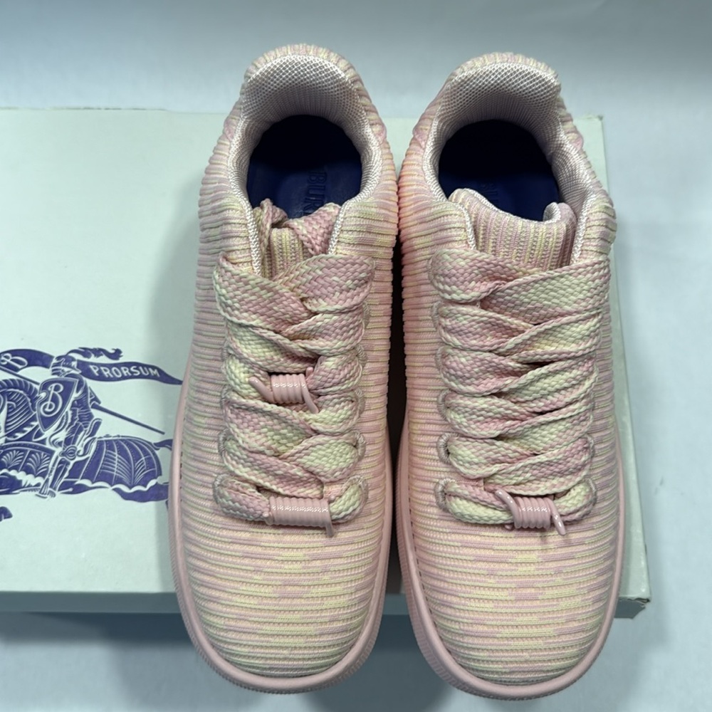 Burberry Knit Box Checked Low Top Sneaker Athletic Shoe Pink Crm EU 39 NIB $950 - Picture 11 of 16